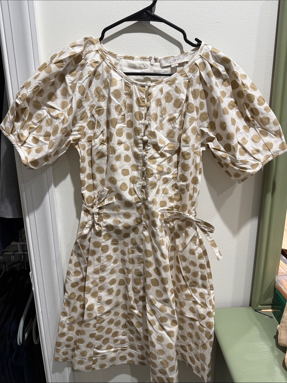 LOFT Girls' Cream Dress with Gold Polka Dots
